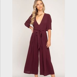 Brand New She & Sky Jumpsuit - Wine